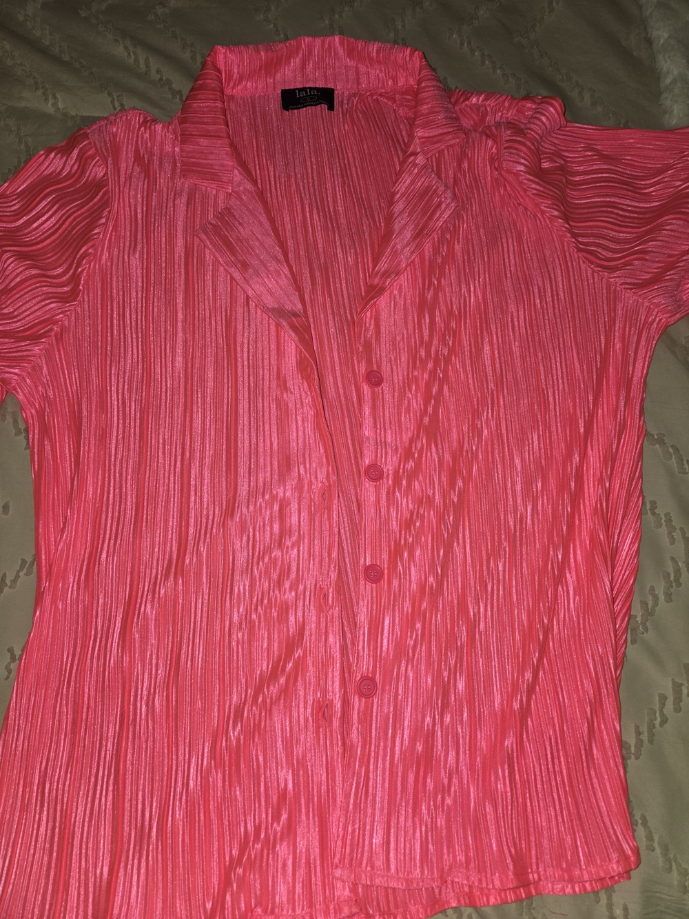 Dressed in LALA Bright Pink Pleated Button Blouse